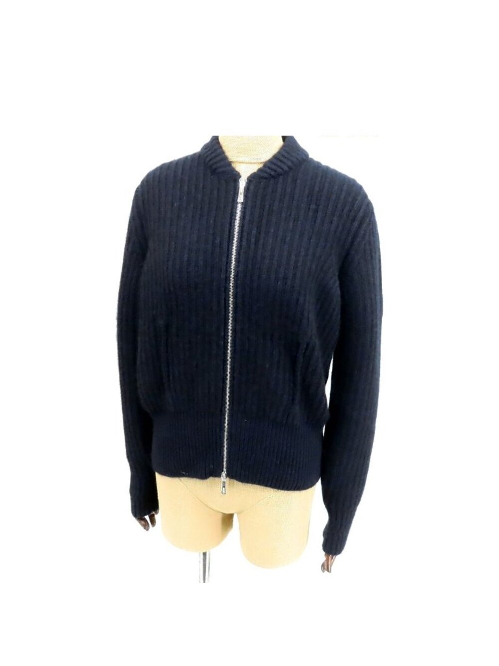 Hermes Knit Jacket Navy Silver Cashmere Baseball Color Zip Top 36